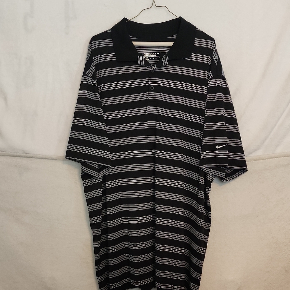 Nike Black and White Striped Golf Polo